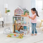 Casuta de papusi  Halie Dollhouse Kidkraft din lemn cu sunete, lumini si frigider care se deschide